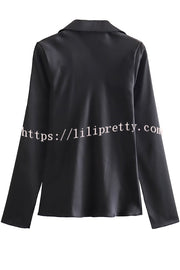 Edith Leopard Print Front Lace-up Long Sleeve Loose Blouse