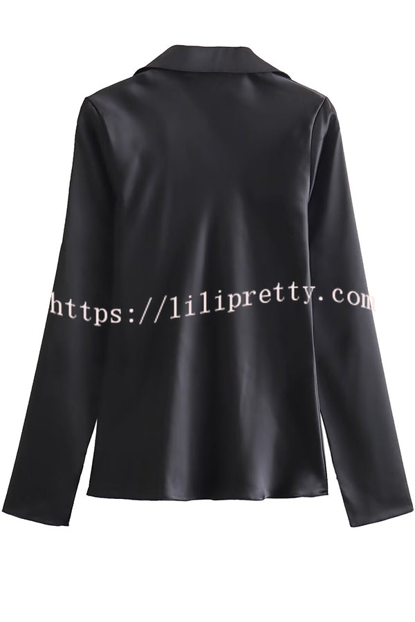 Edith Leopard Print Front Lace-up Long Sleeve Loose Blouse