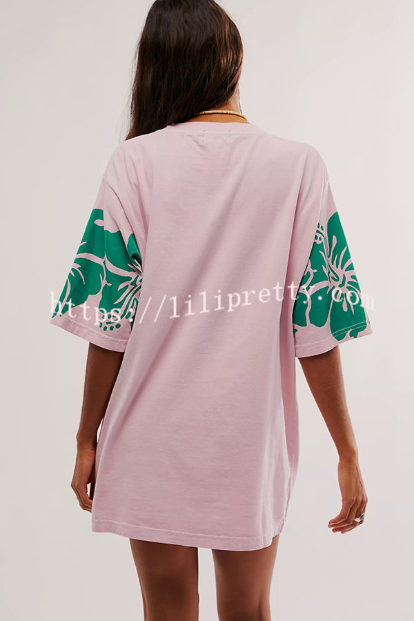 Floral Print Loose Round Neck Short Sleeve T-shirt