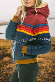 Lilipretty Winter Casual Patchwork Zippered Hooded Pocket Long Sleeved Coat