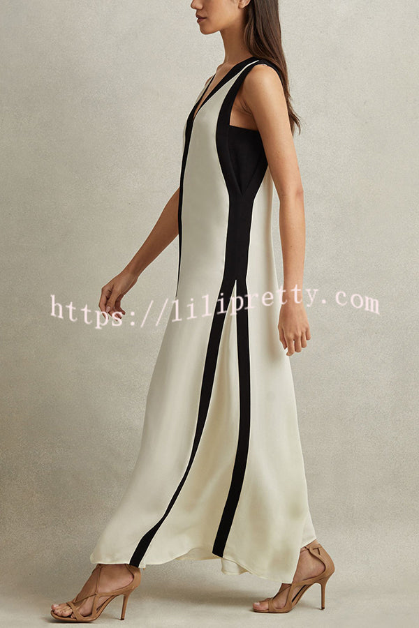 Lilipretty® Elegant Piano Keys Reversible Style Colorblock A-line Maxi Dress