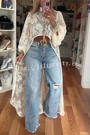 Fashion Denim Button Pocket Ripped Raw Edge Loose Jeans