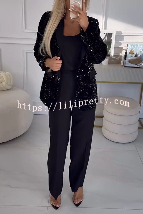 Fashion Sequin Lapel Long Sleeve Casual Blazer