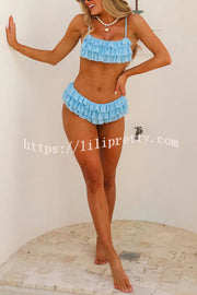 Sweet Summer Mood Tiered Ruffle Design Stretch Bikini Swimsuit