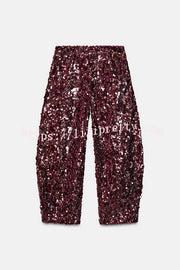 Gala Goddess Sequin High Rise Zipper Waist Wide Leg Pants