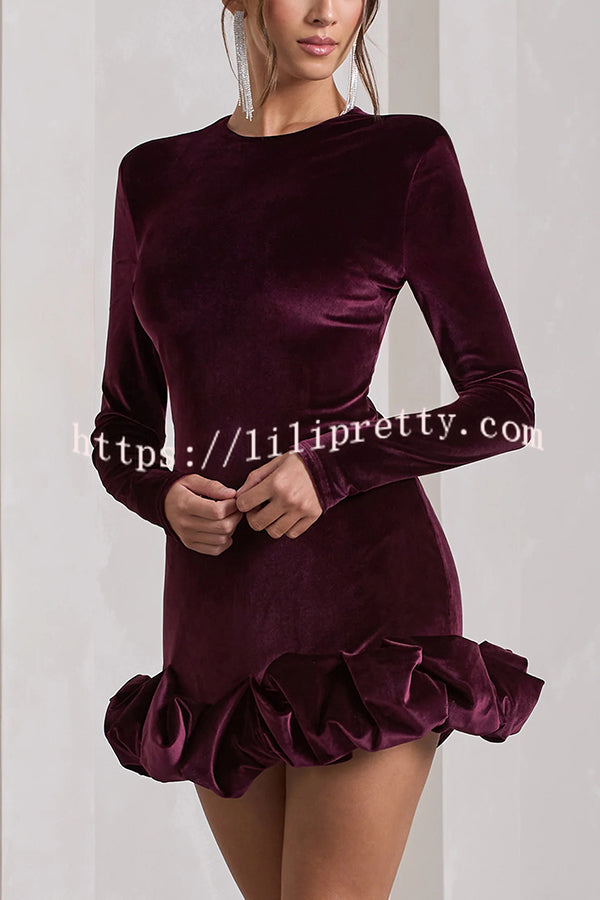 Solid Color Velvet Slim-fit Long-sleeved Mini Dress