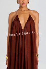 Flowing Lightweight Chiffon Chain Halter Neck Detail Backless A-line Maxi Dress