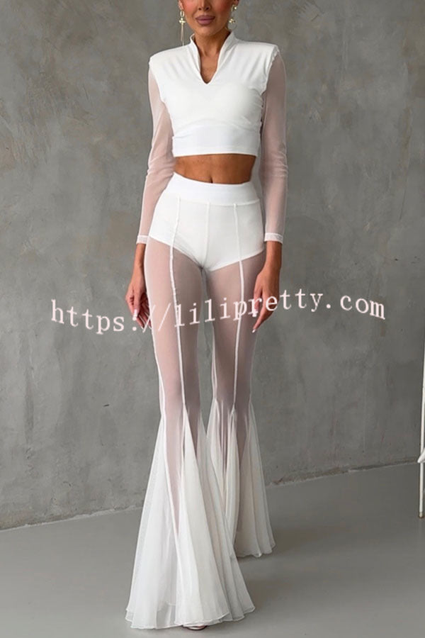 Deep Chic Mesh High Rise Elastic Waist Fishtail Stretch Pants