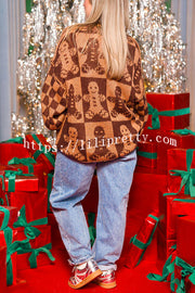 Christmas Gingerbread Man Round Neck Long Sleeve Loose Knit Sweater