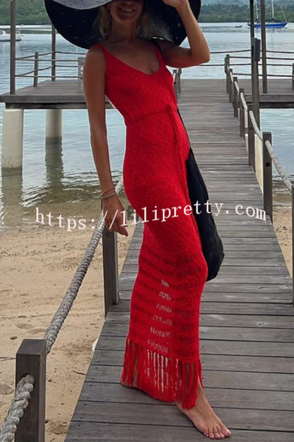 Sexy Cutout Slim Fit Fringed Hem Knitted Maxi Dress