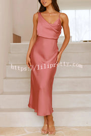 Satin Solid Color Elegant Sling Waist Open Back Maxi Dress