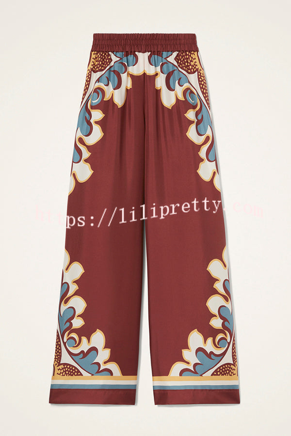 Bohemian Dreams Unique Print Elastic Waist Pocket Wide Leg Pants