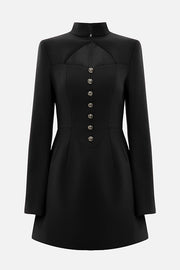 Elegant Long-sleeved Hollowed-out Button-down Slim-fit Mini Dress