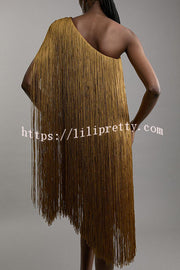 Fashion One-shoulder Slim-fit Elegant Tassel Mini Dress