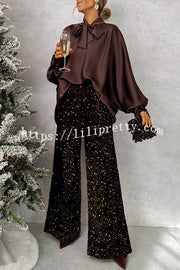 Chic and Merry Velvet Sequin High Rise Elastic Waist Flare Pants