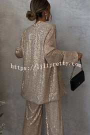 Lilipretty Party Scene Sequin Open Front Long Sleeve Drape Coat