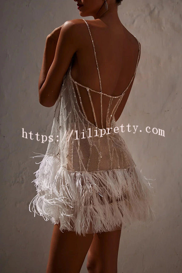 Fairy Lights Sequin Layered Feather Fringed Mesh Mini Dress – lilipretty