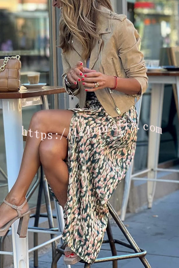 Fashion Suede Lapel Long Sleeve Motorcycle Jacket