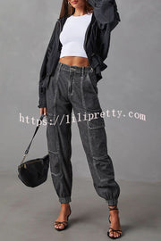 Lilipretty Durant High-rise Cargo Pocket Elastic Waist Button Jeans