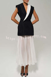 Modern Day Contrast Color Wide Sleeve Waisted Lapel Suit Vest