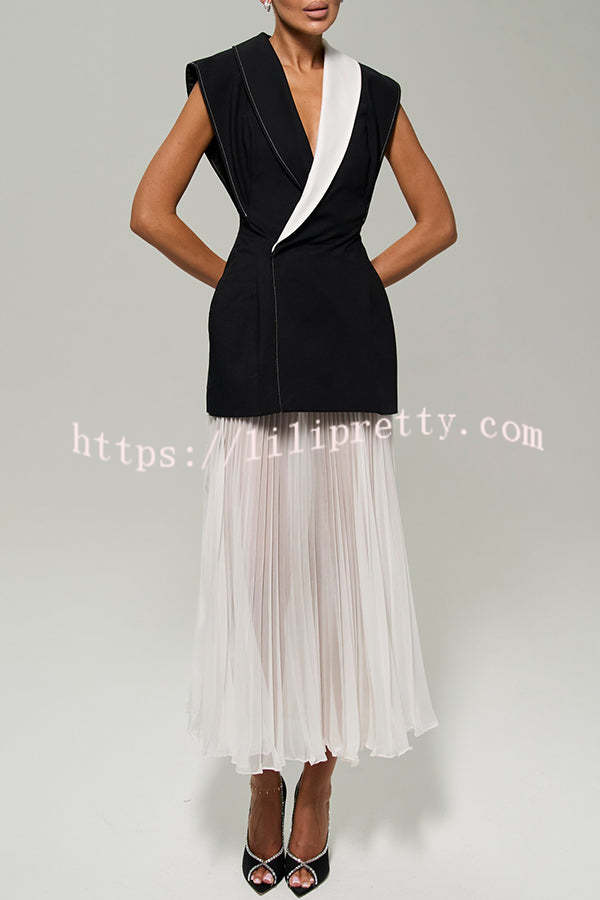 Modern Day Contrast Color Wide Sleeve Waisted Lapel Suit Vest
