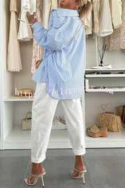 Zoie Striped Stretch Bandeau + Elastic Waist Pocket Shorts + Oversized Blouse 3 Pieces Set