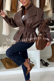 Play It Cool Faux Leather Single Button Elastic Waist Lapel Moto Jacket