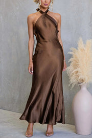 Satin Fashion Halter Backless Slim Elegant Maxi Dress