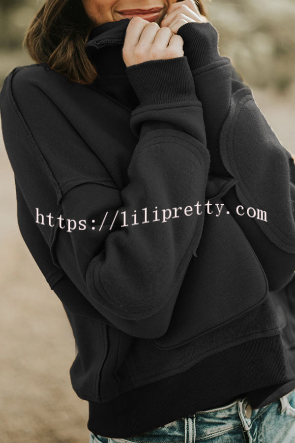 Lilipretty Pocket Zip Pullover Long Sleeve Sweatshirt