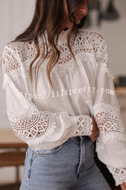 Stylish Hollow-out Patchwork Long-sleeved Elegant Shirt