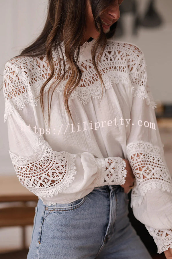 Stylish Hollow-out Patchwork Long-sleeved Elegant Shirt