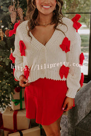 Wrapped in Bows Knit Color-blocked Loose V-neck Long-sleeved Cardigan