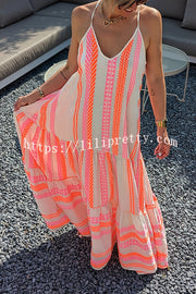Lilipretty Away on Vacay Ethnic Print A-line Cami Maxi Dress