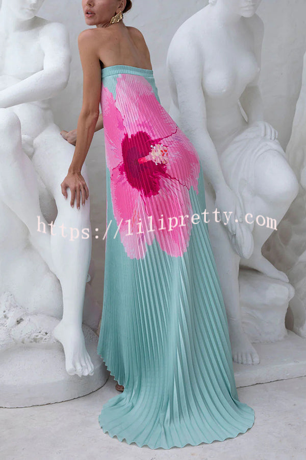 All about Her Pleated Floral Print Off Shoulder A-line Maxi Dress