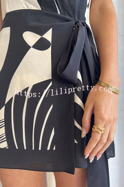 Unique Printed Open Back Waist Tie Holiday Mini Dress