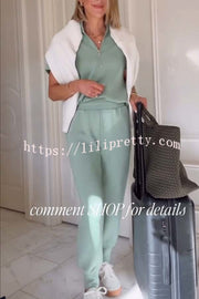 Sheridan Half-Zip Neck Short Sleeve Sweatshirt and Elastic Waist Pocket Jogger Set