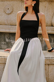 Fashion Contrast Color Stitching Sleeveless Backless Slim Maxi Dress