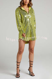 Solid Color Sequined Long-sleeved Casual Mid-length Loose Shirt