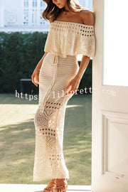 Lilipretty® Jolene Knit Crochet Texture Off Shoulder Drawstring Waist Maxi Dresses