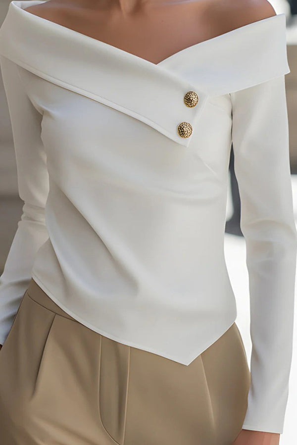 Elegant Off-shoulder Long-sleeved Button-down Shirt