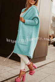 Fashionable Hooded Loose Long Letter Knitted Jacket