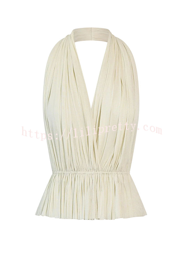 Lilipretty® Chasing Sunsets Tulle Pleated Elastic Waist Back Lace-up Adjustable Halter Tank