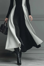 Stylish Color-blocked Turtleneck Long-sleeved Slim-fit Midi Dress