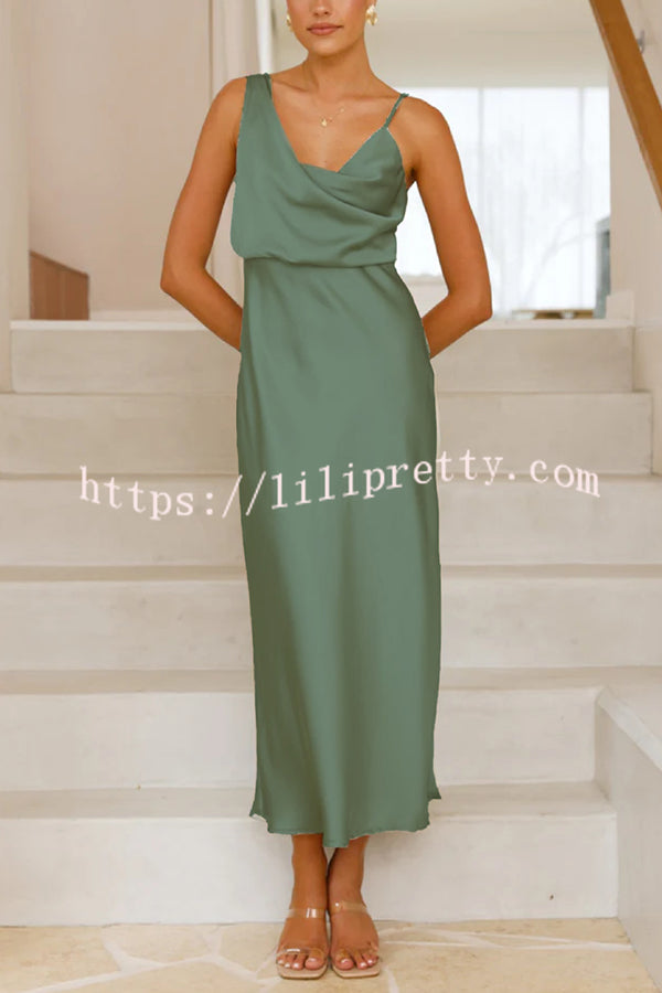 Satin Solid Color Elegant Sling Waist Open Back Maxi Dress