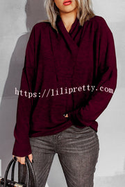 V Neck Long Sleeve Solid Color Hoodie