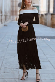 Elegant Tassel Hem Elastic Waist Casual Maxi Skirt