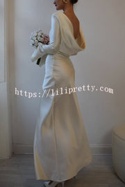Satin Elegant Long-sleeved Open-back Slim-fit Slit Maxi Dress