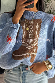 Christmas Knitted Boots Round Neck Long Sleeve Sweater