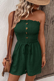 Solid Color Tube Top Button Pleated Casual Rompers