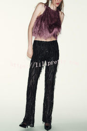 Flowing Elegance Layered Tassels Round Neck Sleeveless A-line Tank